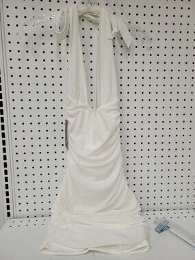 White Halter Ruched Mini Dress XS By Oten Polyester & Spandex Summer Style